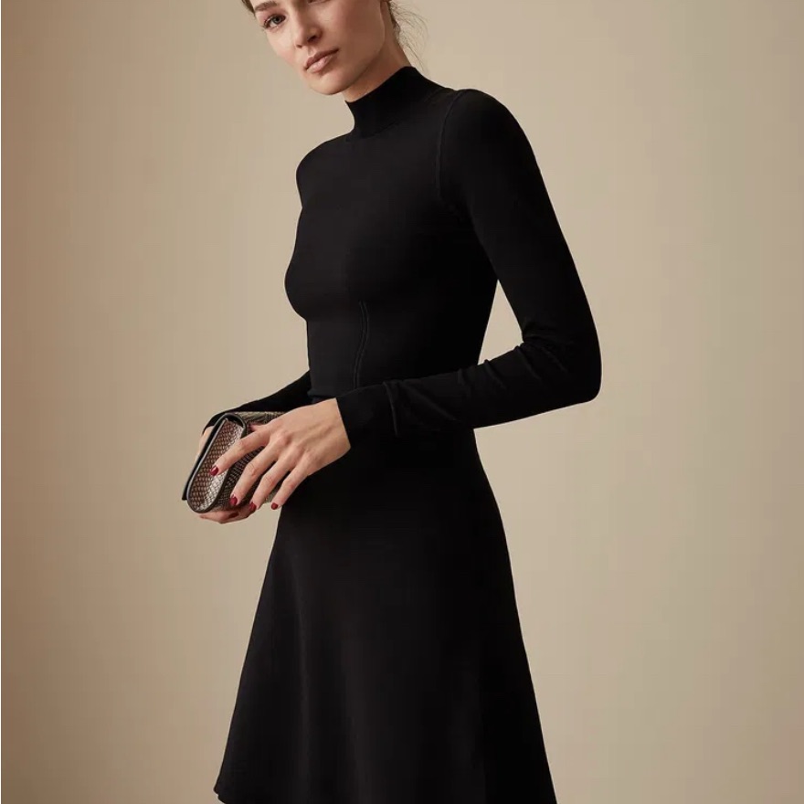 Reiss Black Turtleneck Dress Sz Small
